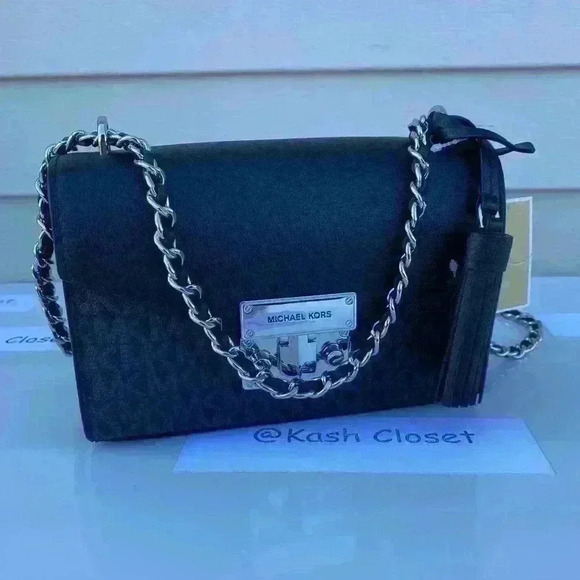 Michael Kors Crossbody Bag Rose Small Purse MK Signature Black - Picture 1 of 12